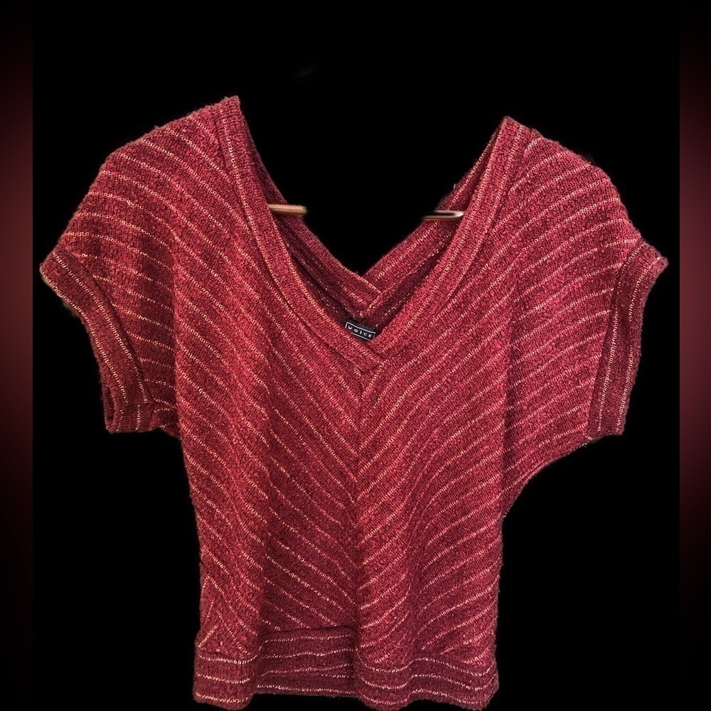 Red Juniors Small Voice Maroon and Gold Striped Sweater